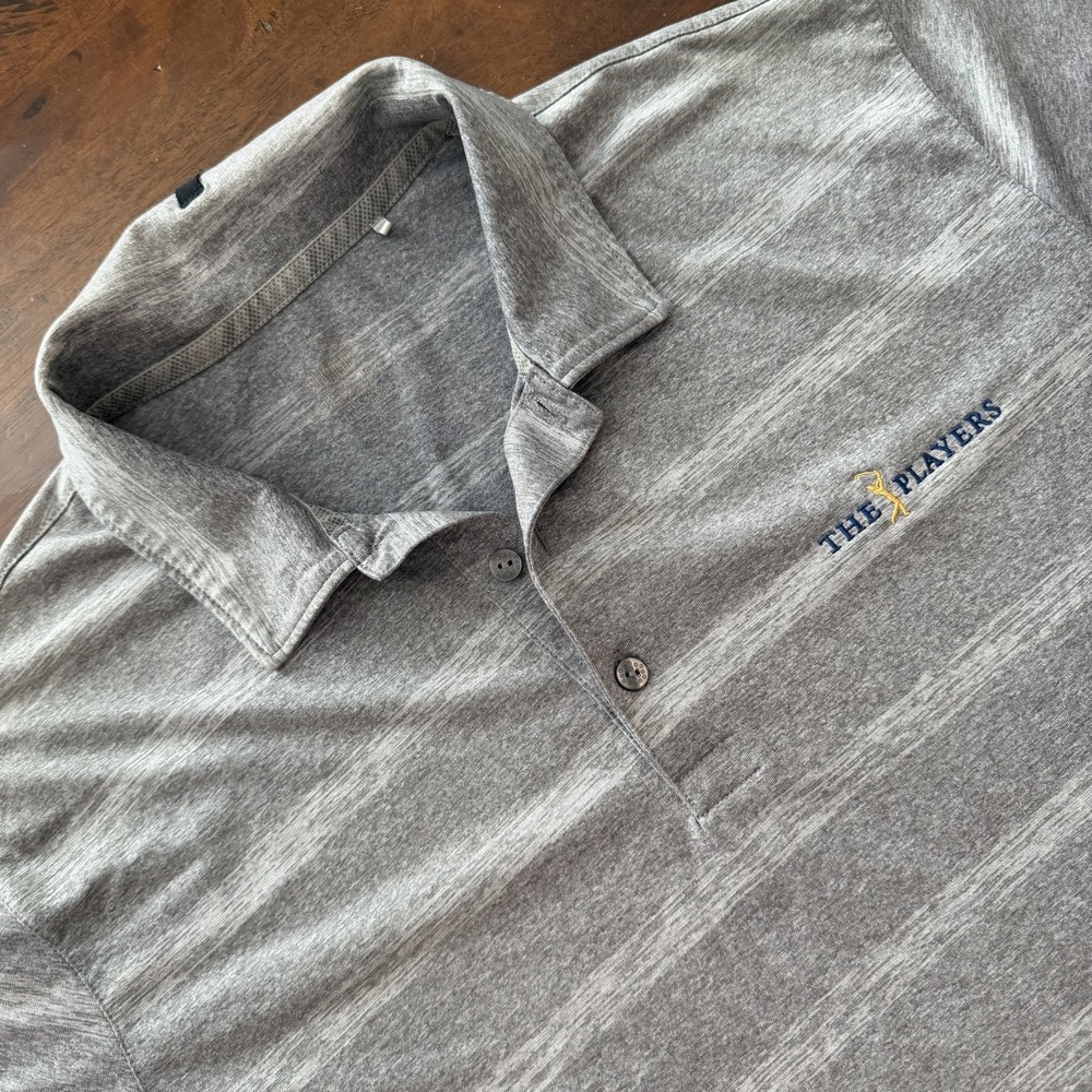 The Players Shirt Mens Large Gray Stripe Golf Performance Puma Polo TPC Sawgrass